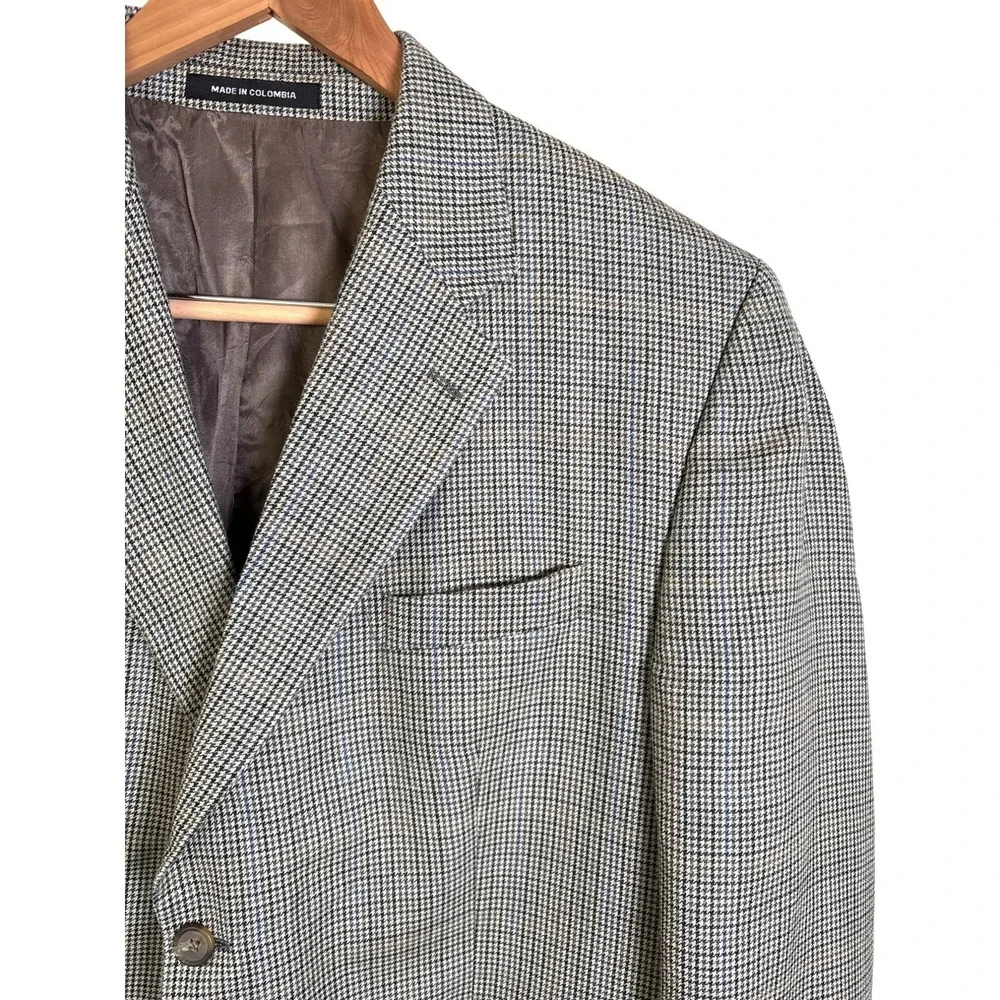 Lauren Ralph Lauren Sz 46 Houndstooth Plaid‎ Blazer Lined Silk Blend Sport Coat